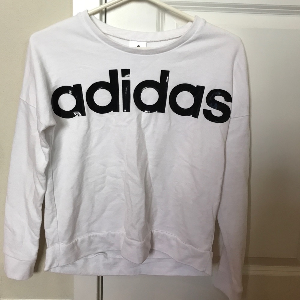 Adidas Girls White and Black Crewneck